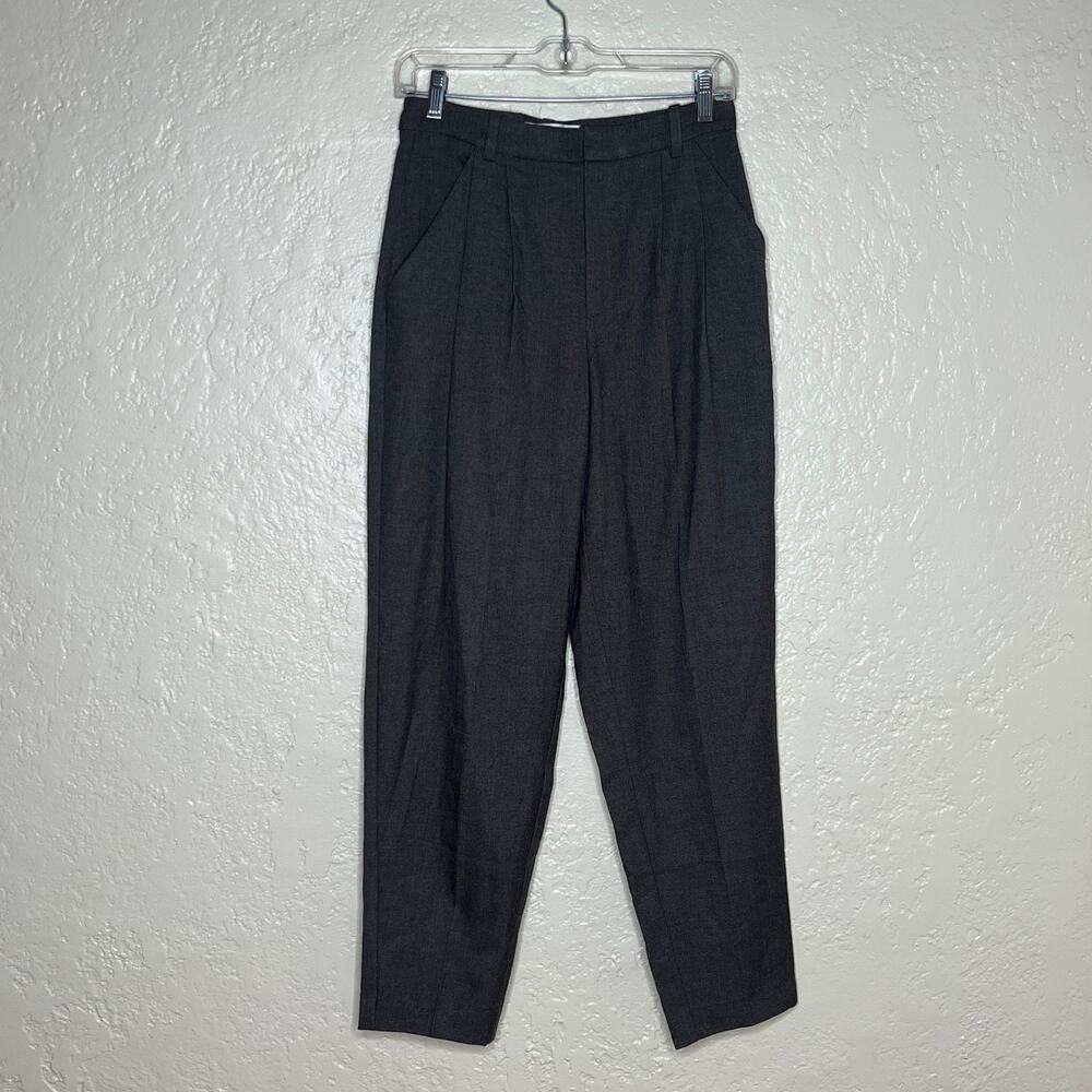 Mango Pleated Trouser Pants Women’s High Waist Slant Pocket Gray Size 4